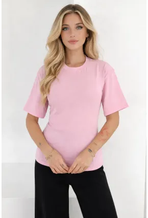 Bağlama Detaylı Kısa Kollu Tişört Pembe