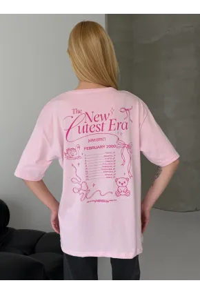 Baskılı Oversize Kadın Tişört Pembe