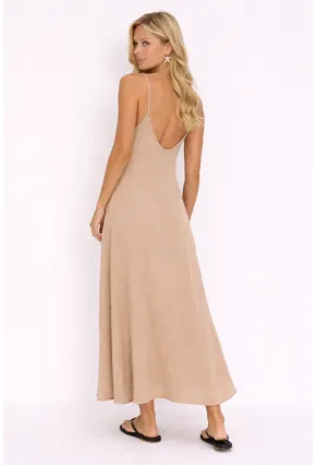 Bej Askılı Salaş Maxi Elbise