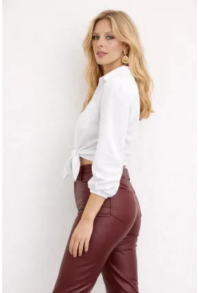 Beyaz Bağlamalı Crop Gömlek – Lastikli Kol Detaylı Yazlık Kadın Gömlek