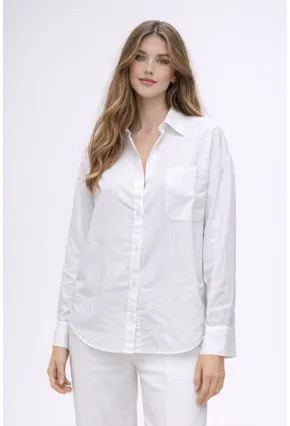 Beyaz Çizgili Jakar Kumaş Oversize Gömlek