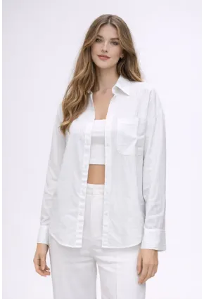 Beyaz Çizgili Jakar Kumaş Oversize Gömlek