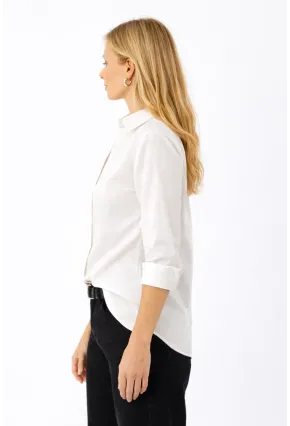 Beyaz V Yaka Düğmeli Kadın Gömlek – Rahat Kesim, Günlük & Şık Stil