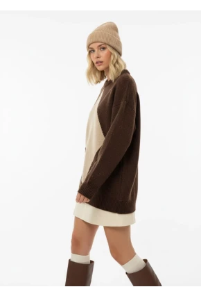 Bisiklet Yaka Baklava Desen Triko Kazak