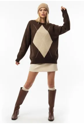 Bisiklet Yaka Baklava Desen Triko Kazak