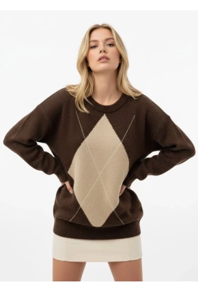 Bisiklet Yaka Baklava Desen Triko Kazak