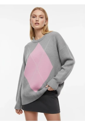 Bisiklet Yaka Baklava Desen Triko Kazak