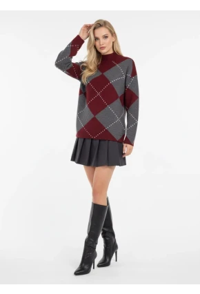 Bisiklet Yaka Baklava Desenli Triko Kazak