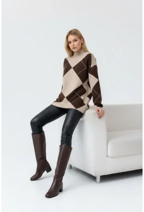 Bisiklet Yaka Baklava Desenli Triko Kazak