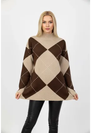 Bisiklet Yaka Baklava Desenli Triko Kazak