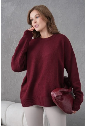 Bordo Yumuşak Dokulu Uzun Kollu Triko Kazak