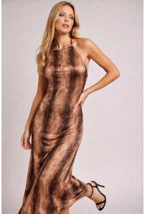 Boyundan Bağlamalı Sırt Dekolte Tasarım Elbise