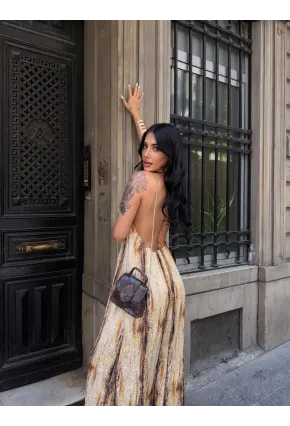 Boyundan Bağlamalı Sırt Dekolte Tasarım Elbise