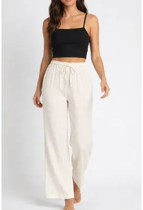 Bürümcük Kumaş Lastikli Bel Salaş Pantolon – Ekru Rahat Kesim Günlük Şıklık