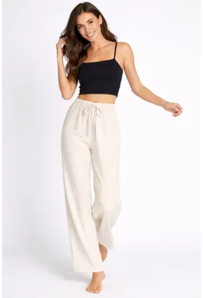 Bürümcük Kumaş Lastikli Bel Salaş Pantolon – Ekru Rahat Kesim Günlük Şıklık