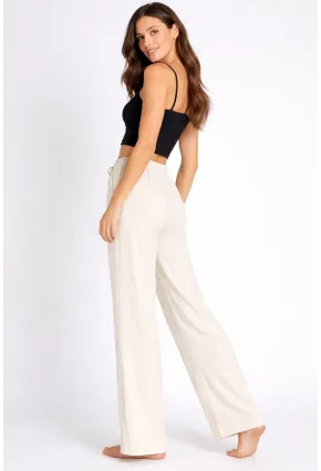Bürümcük Kumaş Lastikli Bel Salaş Pantolon – Ekru Rahat Kesim Günlük Şıklık
