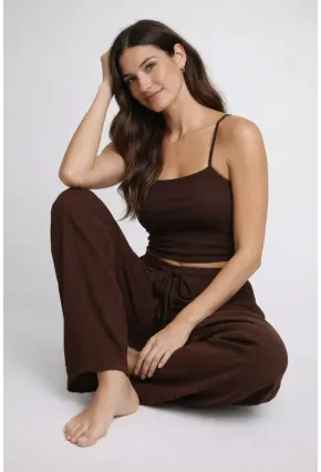 Bürümcük Kumaş Lastikli Bel Salaş Pantolon – Kahve Rahat Kesim Günlük Şıklık