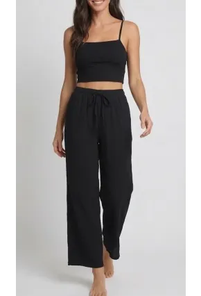 Bürümcük Kumaş Lastikli Bel Salaş Pantolon – Siyah Rahat Kesim Günlük Şıklık