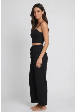 Bürümcük Kumaş Lastikli Bel Salaş Pantolon – Siyah Rahat Kesim Günlük Şıklık