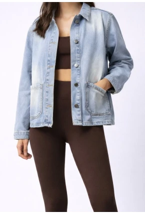 Cepli Düğmeli Açık Mavi Denim Ceket