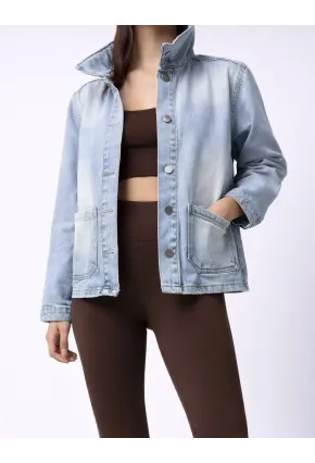 Cepli Düğmeli Açık Mavi Denim Ceket