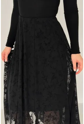 Çiçek Desenli Asimetrik Tül Etek