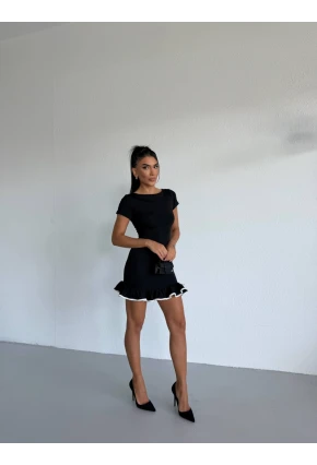 Dalgıç Kumaş Biyeli Elbise Siyah