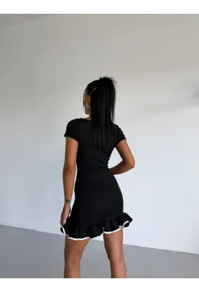 Dalgıç Kumaş Biyeli Elbise Siyah