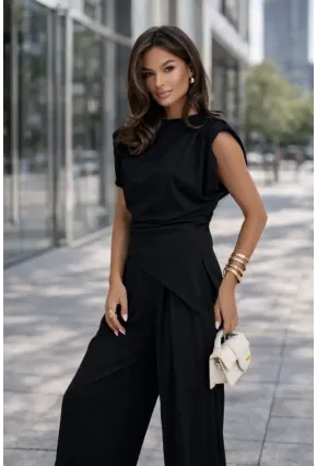 Dalgıç Kumaş Pantalon Bluz Takım Siyah