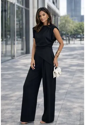 Dalgıç Kumaş Pantalon Bluz Takım Siyah