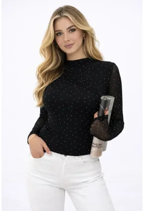 Dantel Detaylı Puantiye Bluz