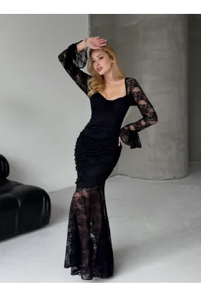 Dantel İç Astarlı Maxi Boy Elbise Siyah