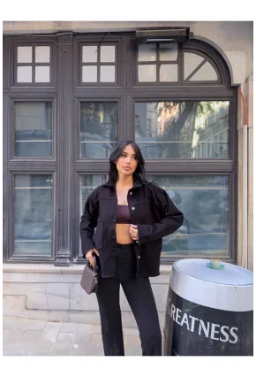 Design Arma Detay Gabardin Gömlek Siyah