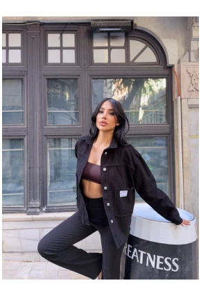 Design Arma Detay Gabardin Gömlek Siyah