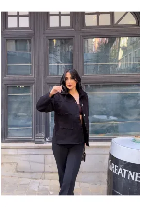 Design Arma Detay Gabardin Gömlek Siyah