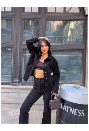 Design Arma Detay Gabardin Gömlek Siyah