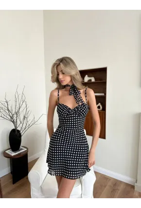 Dijital Baskılı Likralı Glop Detaylı Mini Elbise