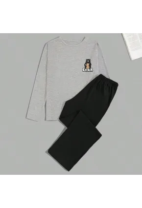 Erkek Uzun Kollu Pijama Takımı Ayı Baskılı