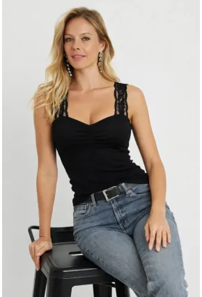 Kadın Askılı Dantel Detay Bluz Siyah