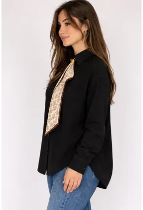 Fularlı Gömlek Siyah