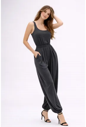 Füme Modal Kumaş Lastik Bel Detaylı Şalvar Form Tulum