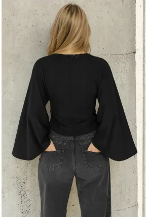 Geniş Kol Crop Bluz Siyah