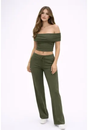 Haki Madonna Yaka Kaşkorse Takım – Şık ve Rahat İkili Set