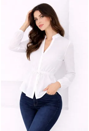 Hakim Yaka V Düğmeli Bluz Beyaz