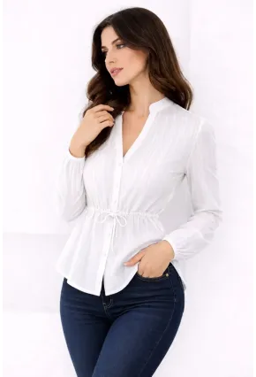Hakim Yaka V Düğmeli Bluz Beyaz