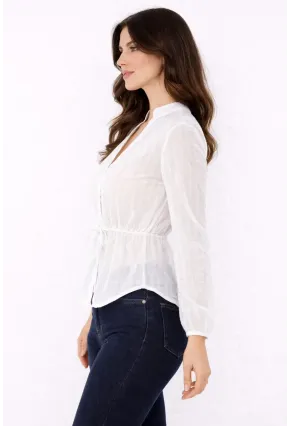 Hakim Yaka V Düğmeli Bluz Beyaz