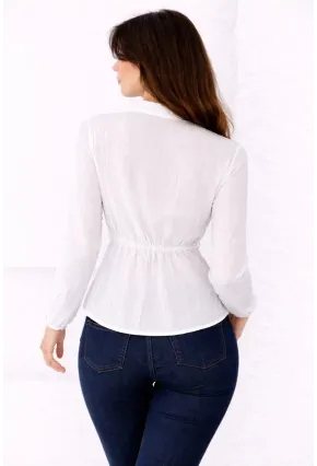 Hakim Yaka V Düğmeli Bluz Beyaz