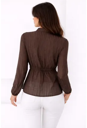 Hakim Yaka V Düğmeli Bluz Kahverengi