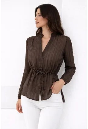 Hakim Yaka V Düğmeli Bluz Kahverengi