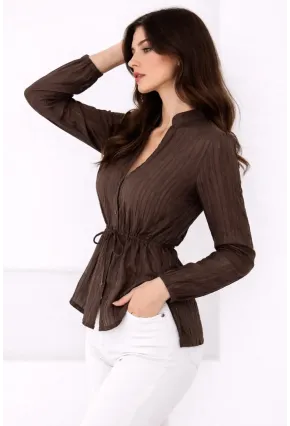 Hakim Yaka V Düğmeli Bluz Kahverengi